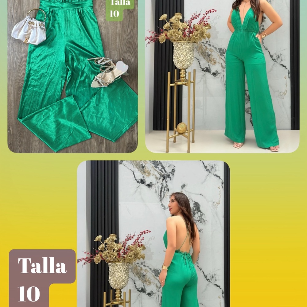 Emerald Green Jumpsuit with Silky Wide-Leg Design